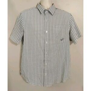 Hawk Men Black Grey Check Embroidery Collared Short sleeve Shirt Size M